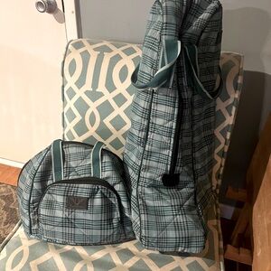 Tuff Rider boot and helmet bags - unique blue plaid